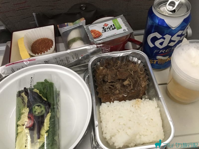 仁川発のJFK着のアシアナ航空の機内食